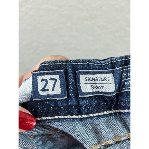 Miss Me Signature Boot Cut Bling Flap Pocket Medium Wash Jeans 27x29.5 *ALTERED* - Picture 10 of 16